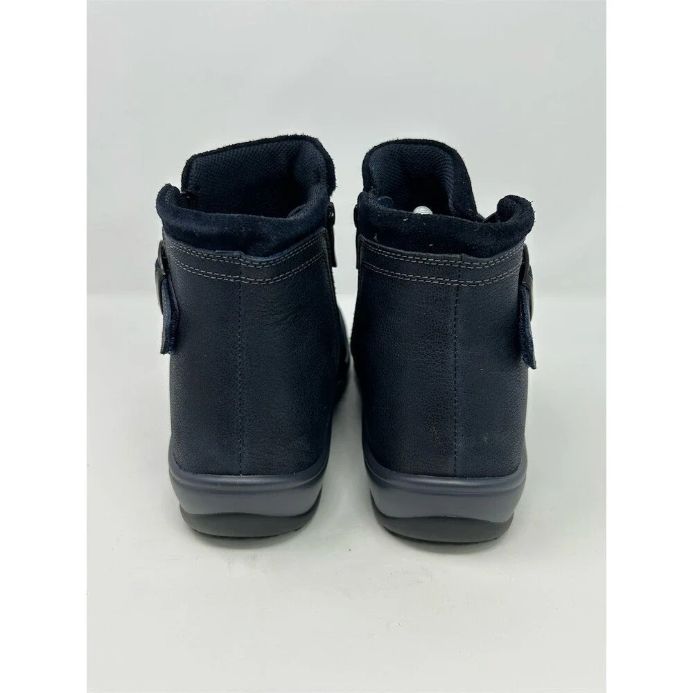 Orthofeet Heidi Womens Orthopedic Navy Blue Ankle Boots Buckle Strap Size 10 W
